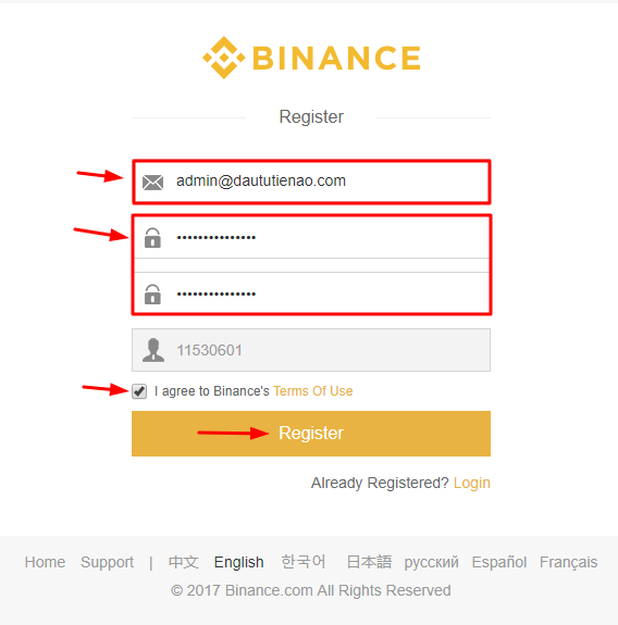 Đăng ký tài khoản Binance.