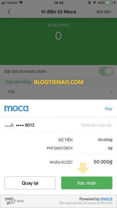 Xác nhận rút tiền GrabPay by Moca