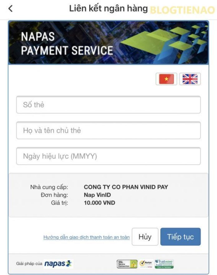 Nhập thông tin chủ thẻ để liên kết với ví VinID