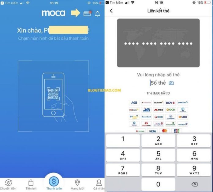 Liên kết thẻ ATM với ví Moca